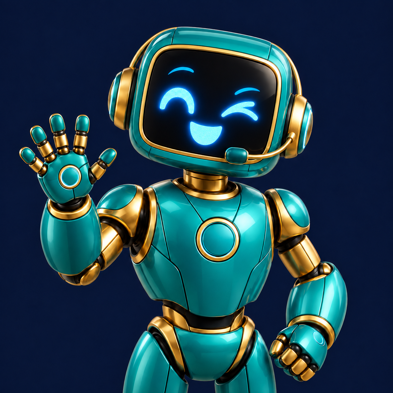 Echo, a teal and gold 3D social robot