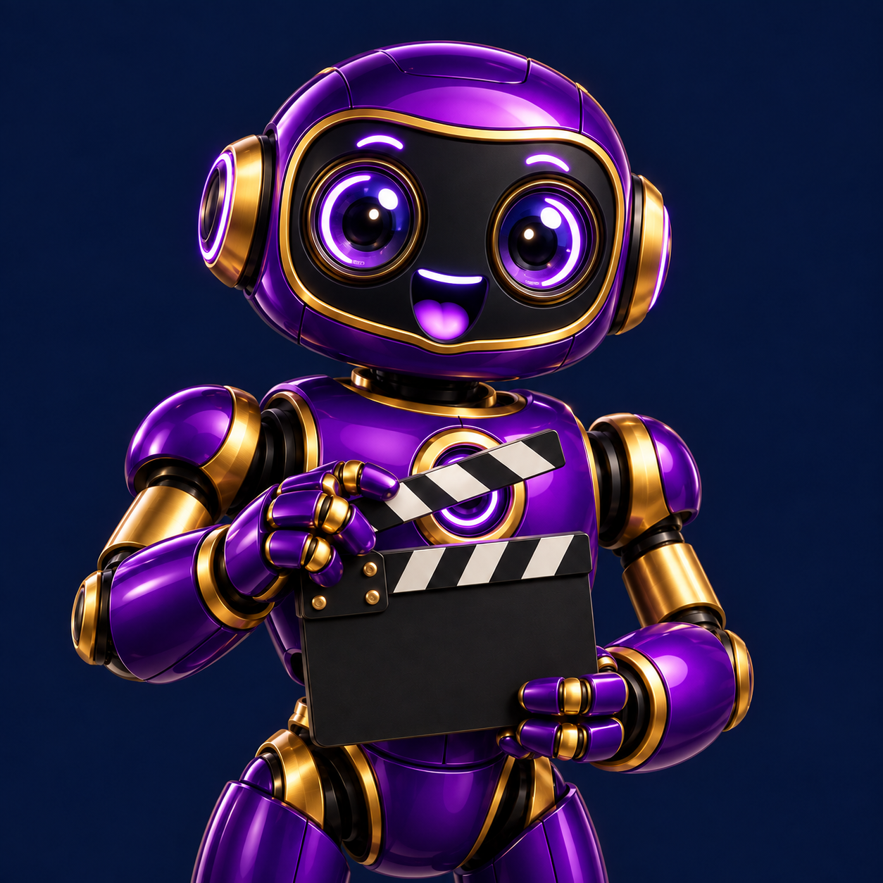 Nova, a purple and gold 3D video robot